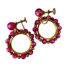 Load image into Gallery viewer, Vintage Gold & Pink Hoop Screwback Earrings