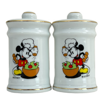 Load image into Gallery viewer, Vintage Disney Mickey Mouse Gold Rim Salt & Pepper Shakers