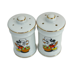 Load image into Gallery viewer, Vintage Disney Mickey Mouse Gold Rim Salt & Pepper Shakers