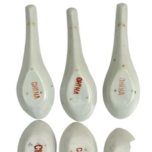 Load image into Gallery viewer, Vintage Chinese Porcelain Soup Spoons Hand Painted Enamel Flowers Set of 6