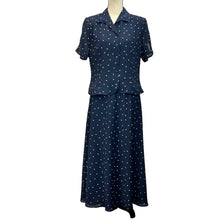 Load image into Gallery viewer, Vintage Navy Blue Polka Dot Skirt & Top Set Size 10