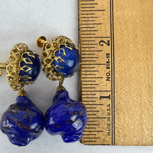 Load image into Gallery viewer, Mid Century Cobalt Blue Foiled Venetian Glass Dangle Clip on Earrings