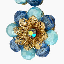Load image into Gallery viewer, Mid Century Blue Bead Cluster Clip on Earrings