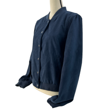 Load image into Gallery viewer, Faux Suede Bomber Jacket Navy Blue Size 16