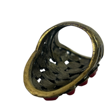 Load image into Gallery viewer, Vintage Red Cluster Brass Statement Ring Size 7.5