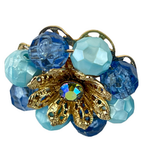 Load image into Gallery viewer, Mid Century Blue Bead Cluster Clip on Earrings
