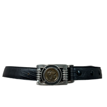 Load image into Gallery viewer, Ben Amun Roman Coin Croc Embossed Black Leather Belt Size Large