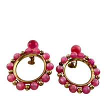 Load image into Gallery viewer, Vintage Gold & Pink Hoop Screwback Earrings
