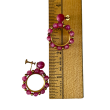 Load image into Gallery viewer, Vintage Gold & Pink Hoop Screwback Earrings