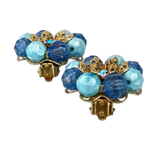 Load image into Gallery viewer, Mid Century Blue Bead Cluster Clip on Earrings