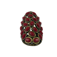 Load image into Gallery viewer, Vintage Red Cluster Brass Statement Ring Size 7.5