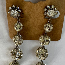 Load image into Gallery viewer, Vintage Rhinestone Clip on Dangle Ball Earrings