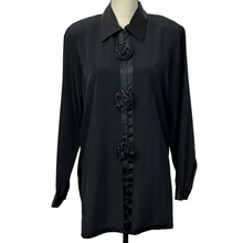 Load image into Gallery viewer, Christine and Jill Silky Black two-piece Pants & Blouse Set Size Large