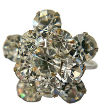 Load image into Gallery viewer, Vintage Rhinestone Screw Back Earrings. Silver tone metal. Base metal silver. Unmarked. In the style of Eisenberg Ice. Star shaped clear rhinestone earrings.   Excellent vintage condition the screw back works properly. The rhinestones are clear, shiny and bright!  Processed within 1 business day (not included in shipping carrier’s estimated arrival time). Tracking uploaded immediately upon shipment.