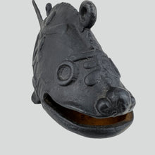 Load image into Gallery viewer, Cast Iron Fish Bell Okimono Meiji Taisho 13" Japan Antique