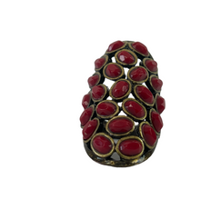 Load image into Gallery viewer, Vintage Red Cluster Brass Statement Ring Size 7.5