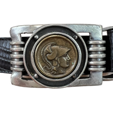 Load image into Gallery viewer, Ben Amun Roman Coin Croc Embossed Black Leather Belt Size Large