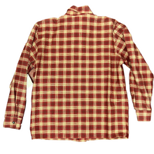 Load image into Gallery viewer, Vintage Red Plaid Button Up Shirt with Trout on Pocket 100% Cotton Size 10