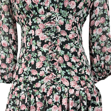 Load image into Gallery viewer, Mable Floral V-neck Puff Sleeve Ruffle Dress Size Small
