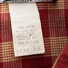 Load image into Gallery viewer, Vintage Red Plaid Button Up Shirt with Trout on Pocket 100% Cotton Size 10
