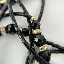 Load image into Gallery viewer, Vintage Black Glass Bead Station Necklace Extra Long 60"