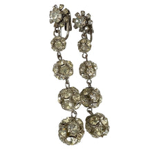 Load image into Gallery viewer, Vintage Rhinestone Clip on Dangle Ball Earrings