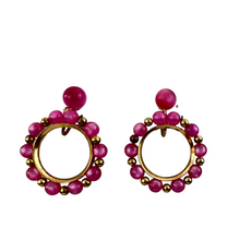 Load image into Gallery viewer, Vintage Gold & Pink Hoop Screwback Earrings