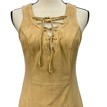 Load image into Gallery viewer, Tan Faux Suede Lace Up Dress Size 2