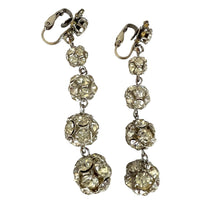 Load image into Gallery viewer, Vintage Rhinestone Clip on Dangle Ball Earrings
