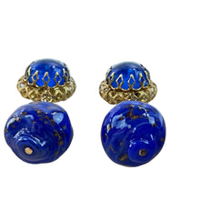 Load image into Gallery viewer, Mid Century Cobalt Blue Foiled Venetian Glass Dangle Clip on Earrings