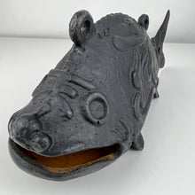 Load image into Gallery viewer, Cast Iron Fish Bell Okimono Meiji Taisho 13" Japan Antique