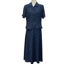 Load image into Gallery viewer, Vintage Navy Blue Polka Dot Skirt & Top Set Size 10