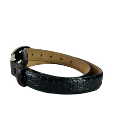 Load image into Gallery viewer, Ben Amun Silver Plate Equestrian Buckle Croc Embossed Leather Belt Size Medium