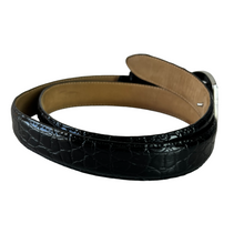 Load image into Gallery viewer, Ben Amun Silver Plate Equestrian Buckle Croc Embossed Leather Belt Size Medium