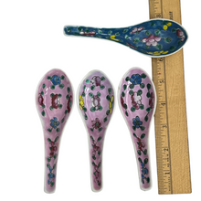 Load image into Gallery viewer, Vintage Chinese Porcelain Soup Spoons Hand Painted Enamel Flowers Set of 6