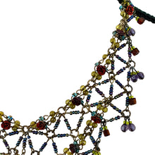 Load image into Gallery viewer, Vintage Hand Beaded Glass Bead Bib Necklace. Intricate glass beadwork featuring tiny red roses (material unknown). Luxury hand-crafted jewelry reminiscent of Colleen Toland jewelry. Excellent condition no flaws. A timeless, lovely piece to add to a jewelry collection! Processed within 1 business day (not included in shipping carrier’s estimated arrival time). Tracking uploaded immediately upon shipment.