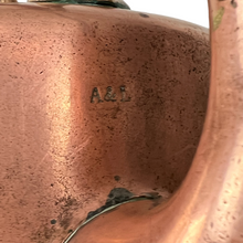 Load image into Gallery viewer, Antique Copper Tea Kettle on Wrought Iron Stand