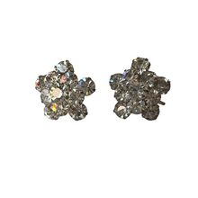 Load image into Gallery viewer, Vintage Rhinestone Screw Back Earrings. Silver tone metal. Base metal silver. Unmarked. In the style of Eisenberg Ice. Star shaped clear rhinestone earrings.   Excellent vintage condition the screw back works properly. The rhinestones are clear, shiny and bright!  Processed within 1 business day (not included in shipping carrier’s estimated arrival time). Tracking uploaded immediately upon shipment.