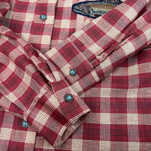 Load image into Gallery viewer, Vintage Red Plaid Button Up Shirt with Trout on Pocket 100% Cotton Size 10