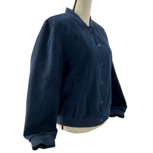 Load image into Gallery viewer, Faux Suede Bomber Jacket Navy Blue Size 16