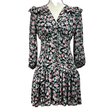Load image into Gallery viewer, Mable Floral V-neck Puff Sleeve Ruffle Dress Size Small