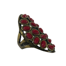 Load image into Gallery viewer, Vintage Red Cluster Brass Statement Ring Size 7.5