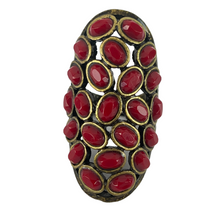 Load image into Gallery viewer, Vintage Red Cluster Brass Statement Ring Size 7.5