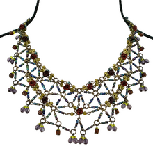 Load image into Gallery viewer, Vintage Hand Beaded Glass Bead Bib Necklace. Intricate glass beadwork featuring tiny red roses (material unknown). Luxury hand-crafted jewelry reminiscent of Colleen Toland jewelry. Excellent condition no flaws. A timeless, lovely piece to add to a jewelry collection! Processed within 1 business day (not included in shipping carrier’s estimated arrival time). Tracking uploaded immediately upon shipment.