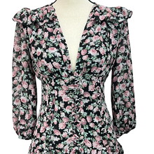 Load image into Gallery viewer, Mable Floral V-neck Puff Sleeve Ruffle Dress Size Small