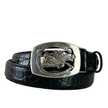 Load image into Gallery viewer, Ben Amun Silver Plate Equestrian Buckle Croc Embossed Leather Belt Size Medium