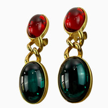 Load image into Gallery viewer, Vintage Kenneth Jay Lane Gold Cabochon Clip on Dangle Earrings