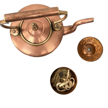 Load image into Gallery viewer, Antique Copper Tea Kettle on Wrought Iron Stand