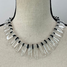 Load image into Gallery viewer, Vintage Rock Crystal and Onyx Fringe Necklace 18"