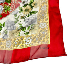 Load image into Gallery viewer, Vintage Valentino Red Floral Silk Scarf Made in Italy 33 x 33